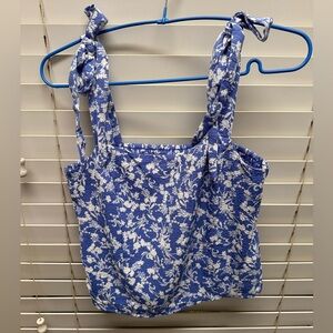 Old Navy Blue and White Floral Tank Top